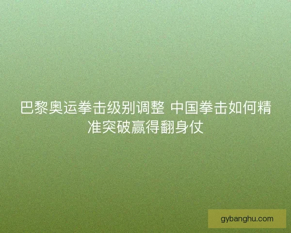巴黎奥运拳击级别调整 中国拳击如何精准突破赢得翻身仗